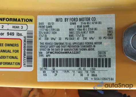 2021 Ford Bronco Sport Badlands from USA, damaged, VIN 3FMCR9D94MRA32287